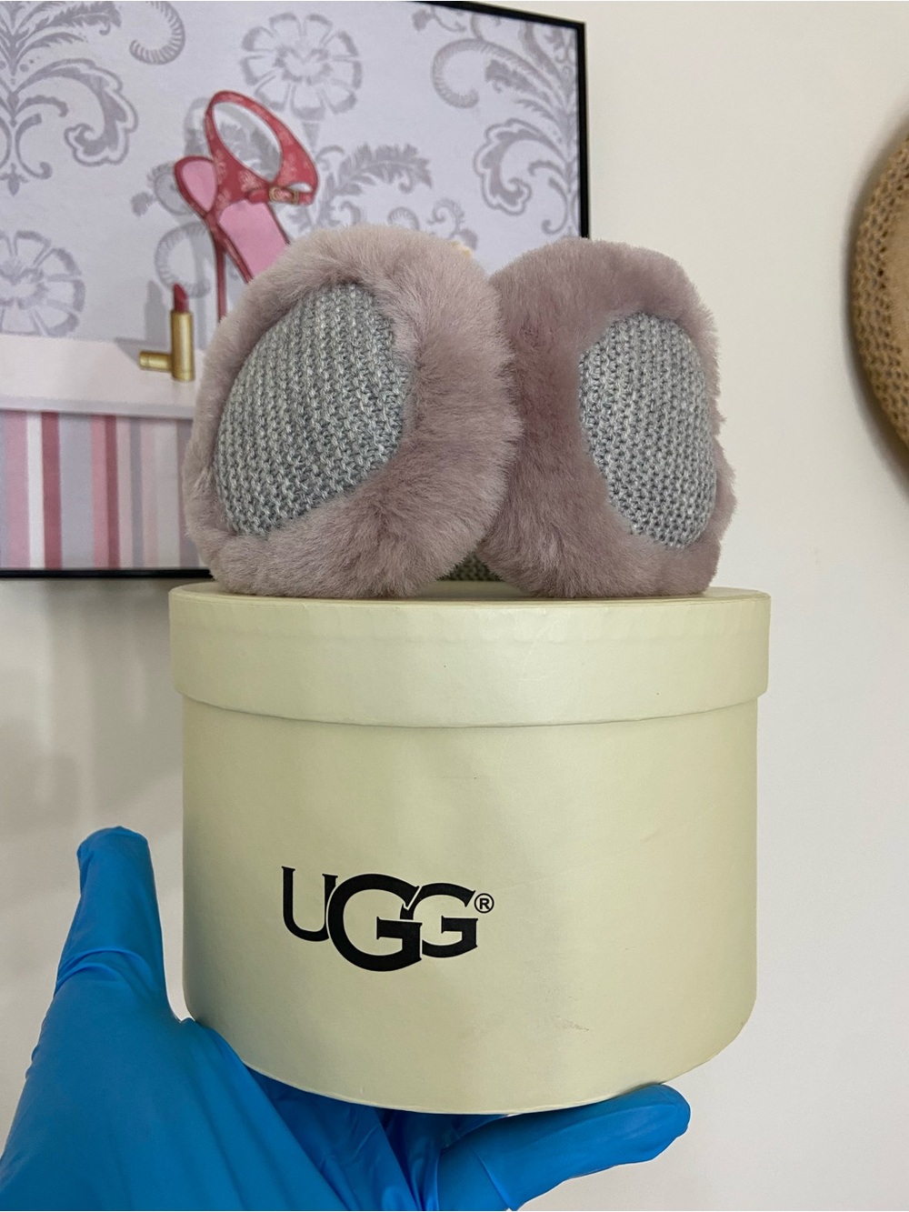 UGG Kids Blush Plush Ear Muffs with Gray Knit Panels